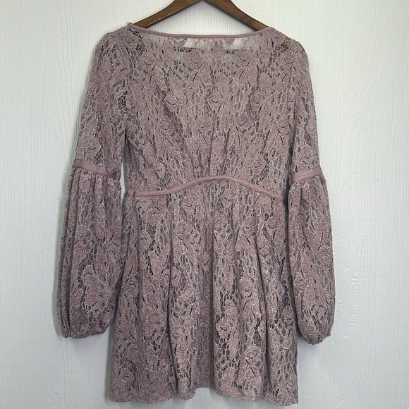 Free People - Ruby Sheer Lavender Lace Above The Knee Tie Sleeves Mini Dress XS - Picture 12 of 12